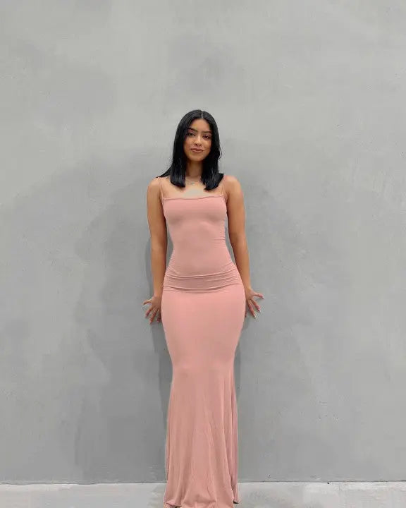 Pure Slim Peach Hip Suspender Long Fishtail Skirt | EXCELUX DRESSES