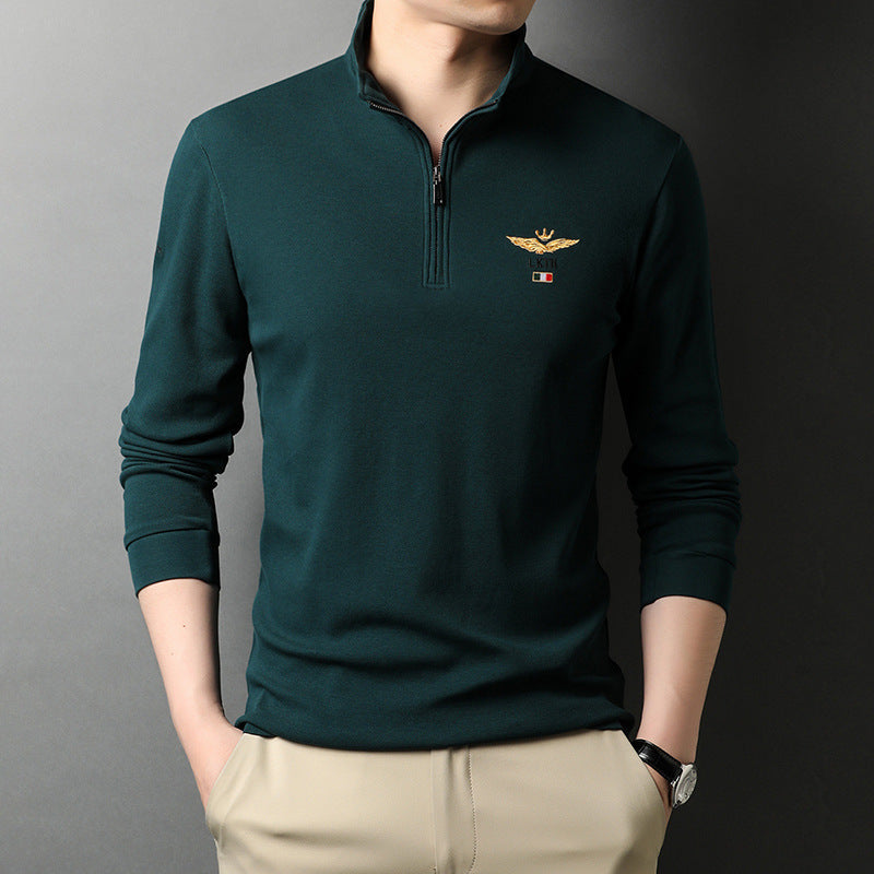 Men’s Quarter-Zip Polo Shirt – Embroidered Long Sleeve Knit Top - ExceLux.