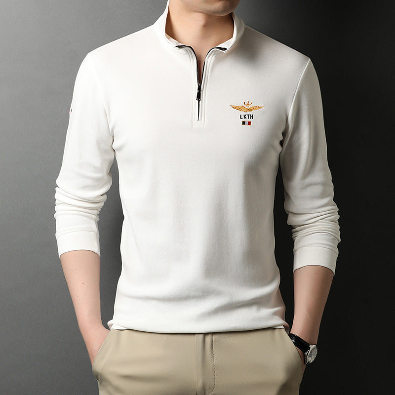 Men’s Quarter-Zip Polo Shirt – Embroidered Long Sleeve Knit Top - ExceLux.