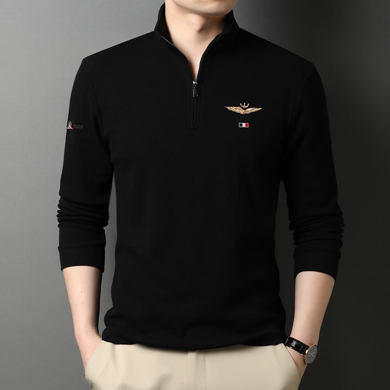 Men’s Quarter-Zip Polo Shirt – Embroidered Long Sleeve Knit Top - ExceLux.