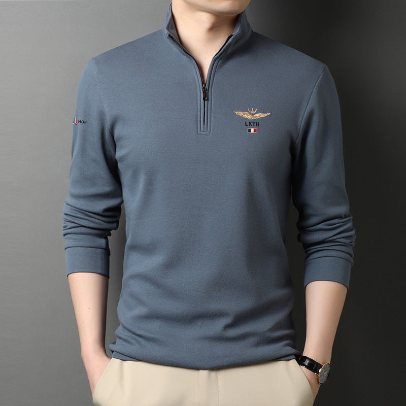 Men’s Quarter-Zip Polo Shirt – Embroidered Long Sleeve Knit Top - ExceLux.