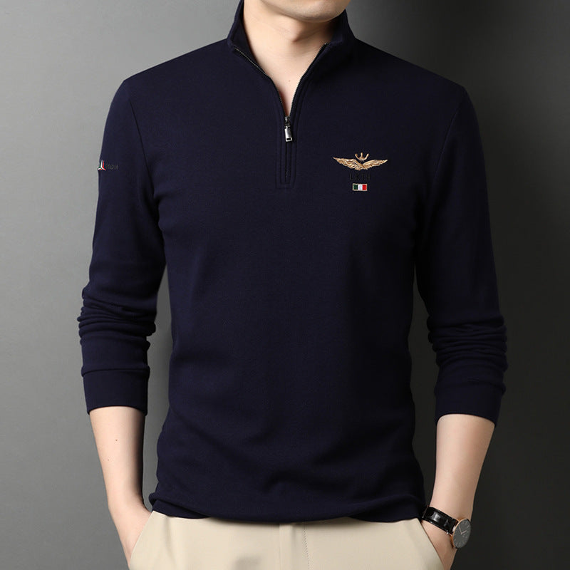Men’s Quarter-Zip Polo Shirt – Embroidered Long Sleeve Knit Top - ExceLux.