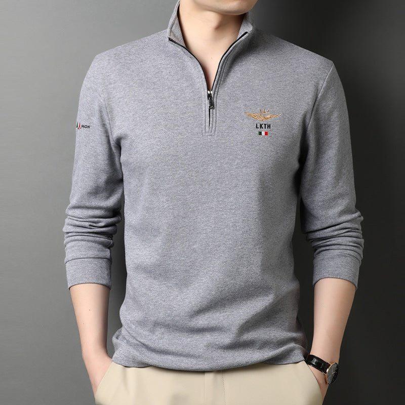 Men’s Quarter-Zip Polo Shirt – Embroidered Long Sleeve Knit Top - ExceLux.
