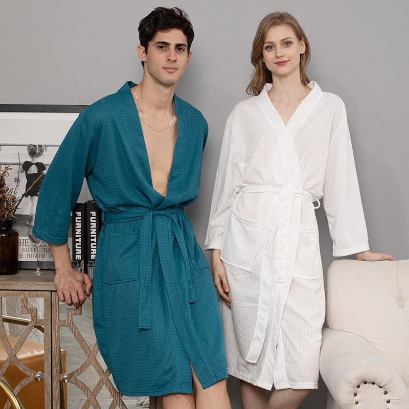 Unisex Waffle Texture Bathrobe – Lightweight, Soft & Stylish | ExceLux Premium Wear