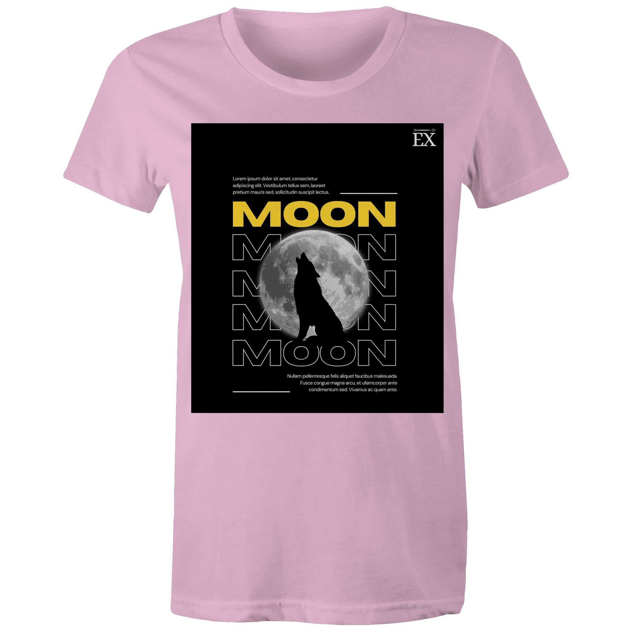 "MOON Howl" Full Moon Graphic T-Shirt – ExceLux Cosmic Series | Women's Maple Tee