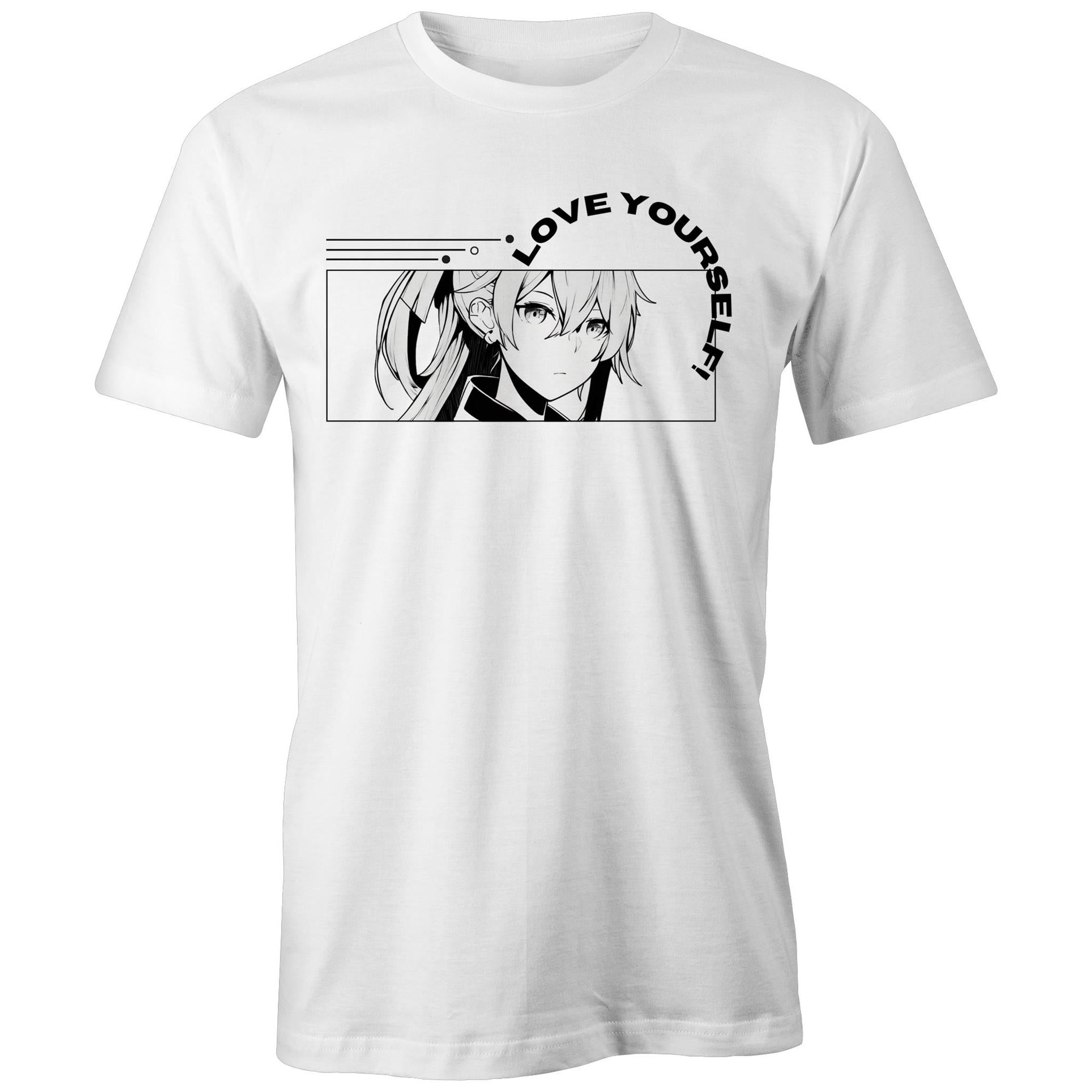 "Love Yourself" Anime-Inspired Minimalist Organic Tee – For Men | ExceLux Edition