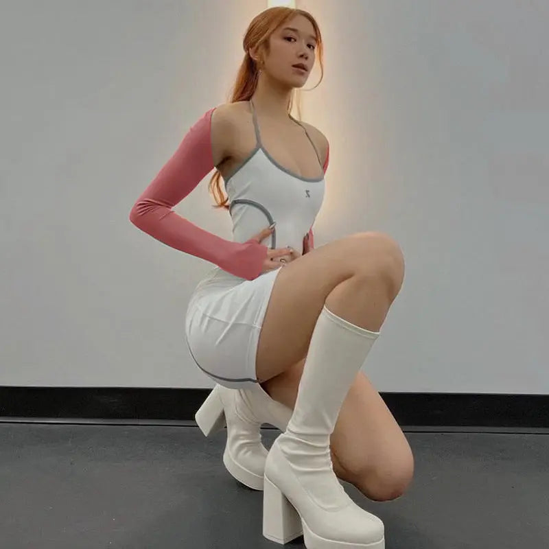 Pure Slim Peach Hip Suspender Long Fishtail Skirt | EXCELUX DRESSES