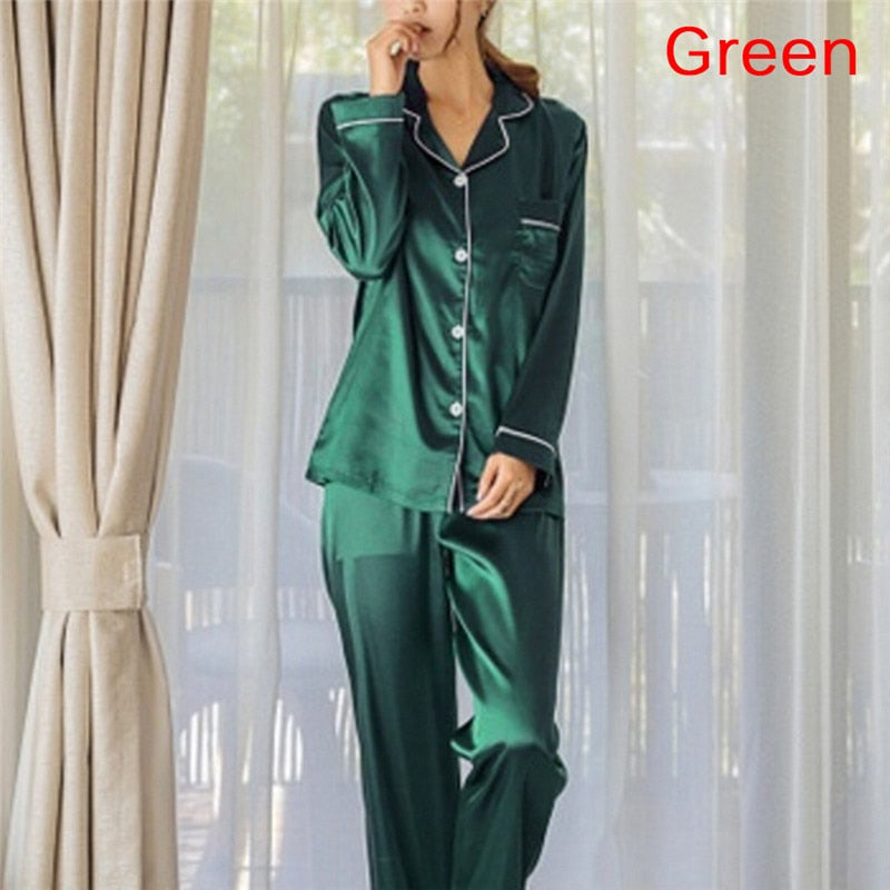 Luxury Silk-Feel Women's Pajama Set – Full Sleeve | Autumn Loungewear