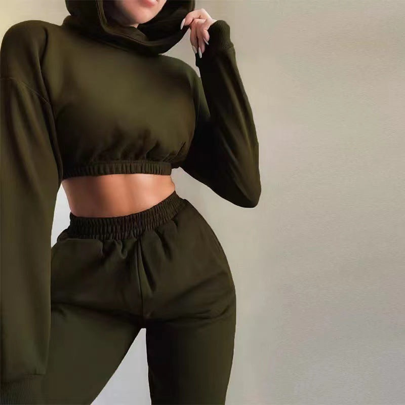 High Neck Cropped Hoodie & Joggers Set – Luxe Lounge Fit