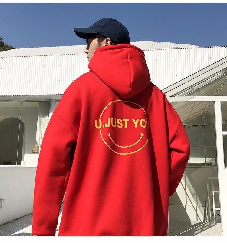 “U JUST YOU” Oversized Unisex Hoodie – Soft Fleece Streetwear with Smiley Graphic