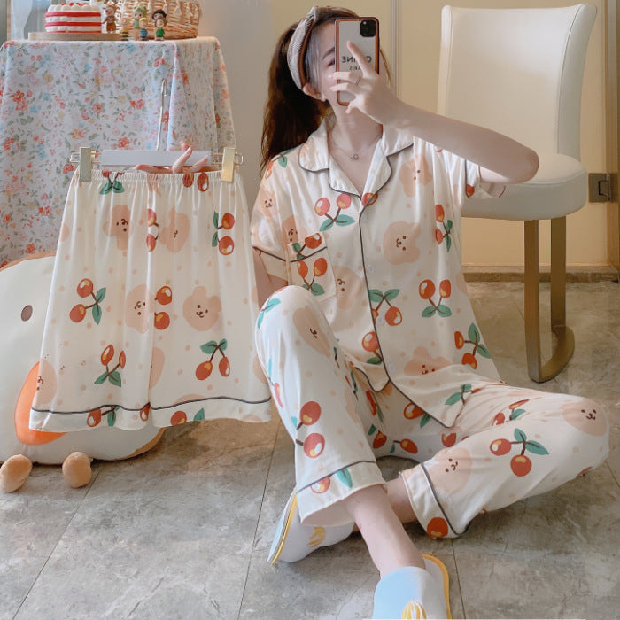 ExceLux's Pure Milk Silk fabrics || Floral Dream Korean-Style Australian Summer Pajama Set for Women