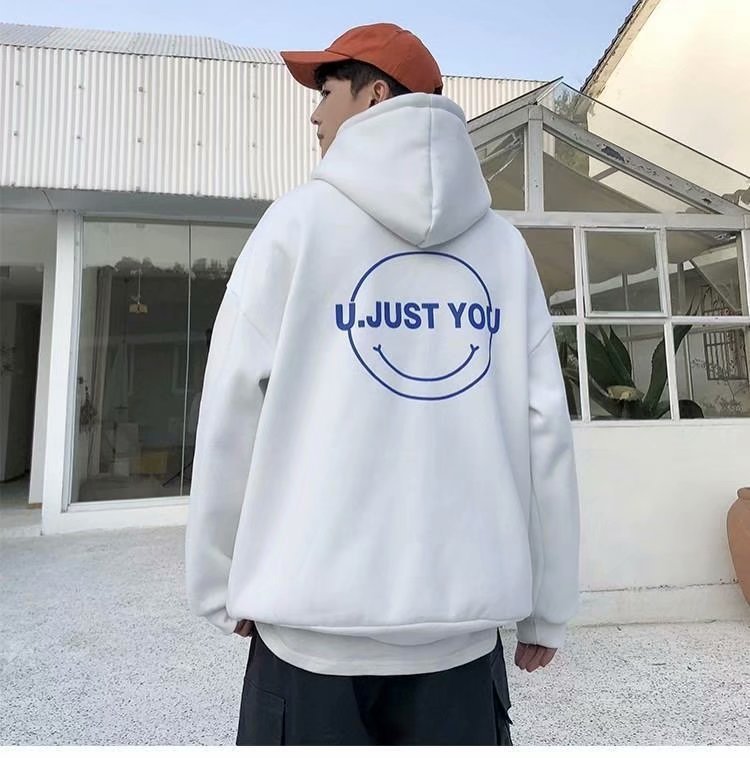 “U JUST YOU” Oversized Unisex Hoodie – Soft Fleece Streetwear with Smiley Graphic