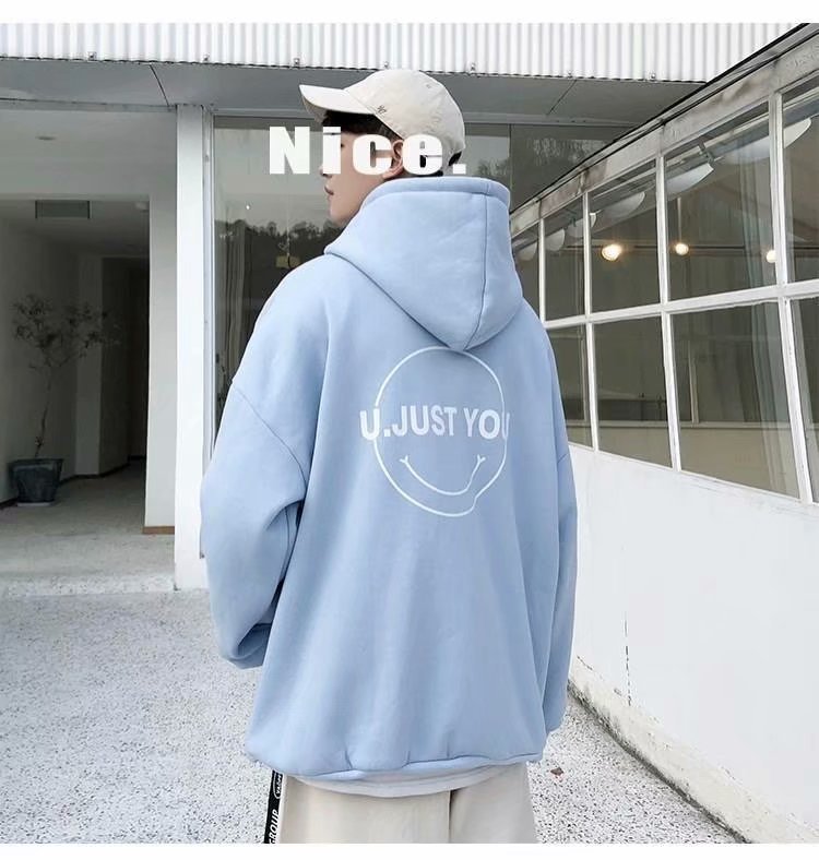 “U JUST YOU” Oversized Unisex Hoodie – Soft Fleece Streetwear with Smiley Graphic