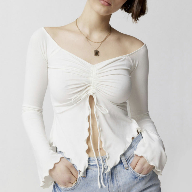 Ruched Front Off-Shoulder Top Long Sleeve – Soft Girl Aesthetic