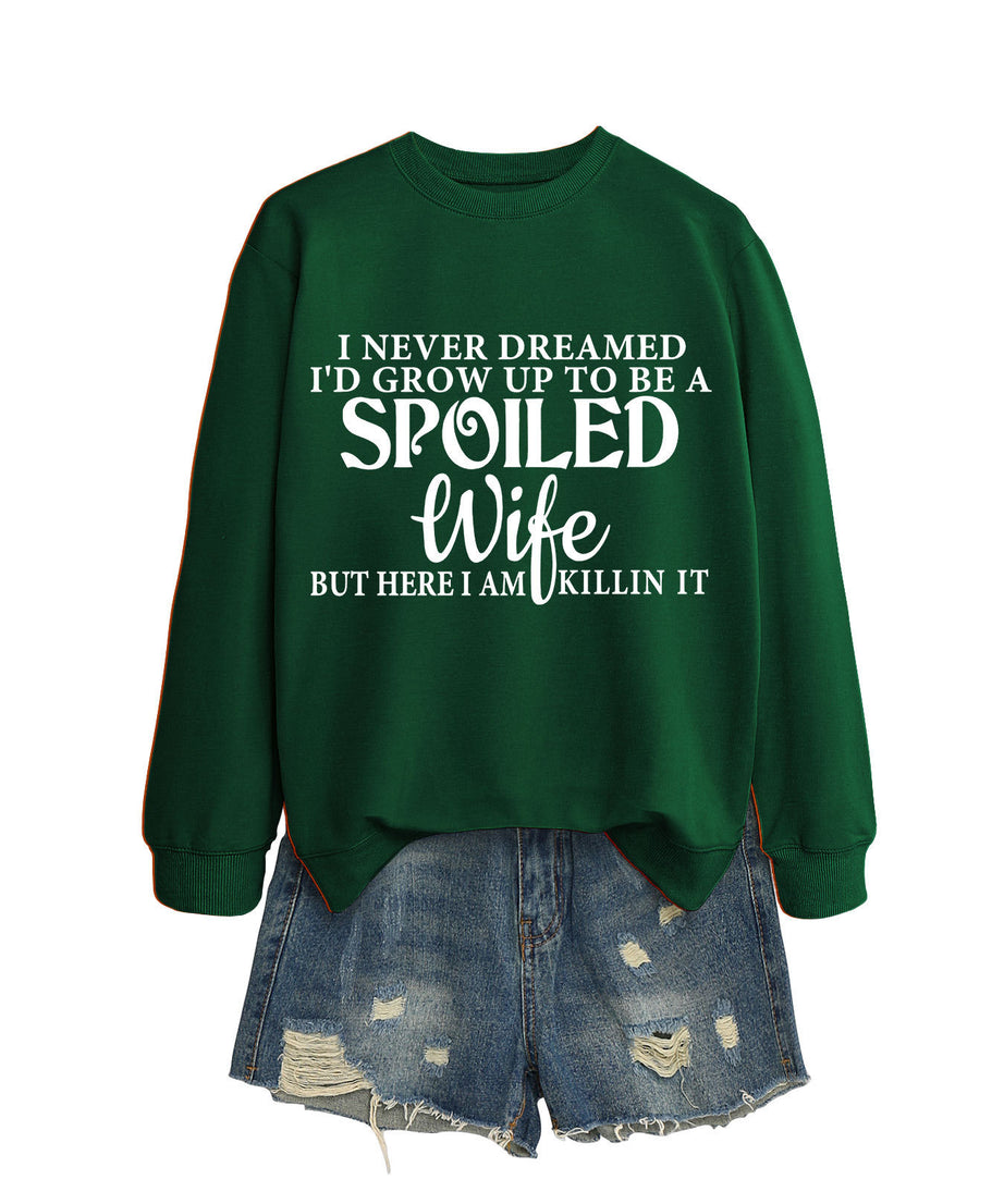 Casual Letters Printed Crew Neck Sweatshirt Women