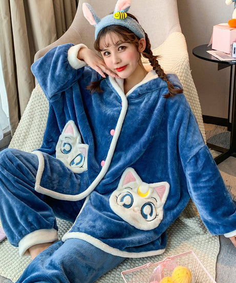 Women Winter Cartoon Thick Flannel Home Pajamas