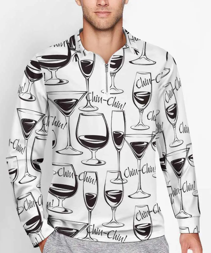Wine Glass Print Zipper Sweatshirt – 2025 Edition | ExceLux - 2025
