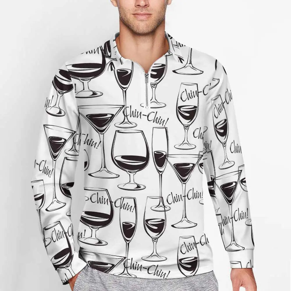 Wine Glass Print Zipper Sweatshirt – 2025 Edition | ExceLux - 2025
