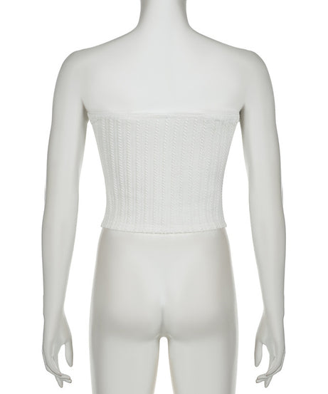 White Ribbed Knit Tube Top with Bow – Minimalist Sweetheart Style - ExceLux.