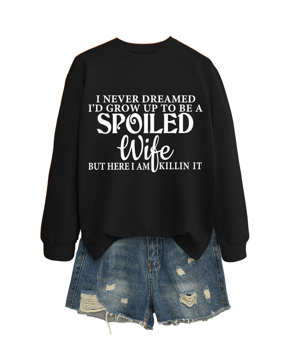 Casual Letters Printed Crew Neck Sweatshirt Women