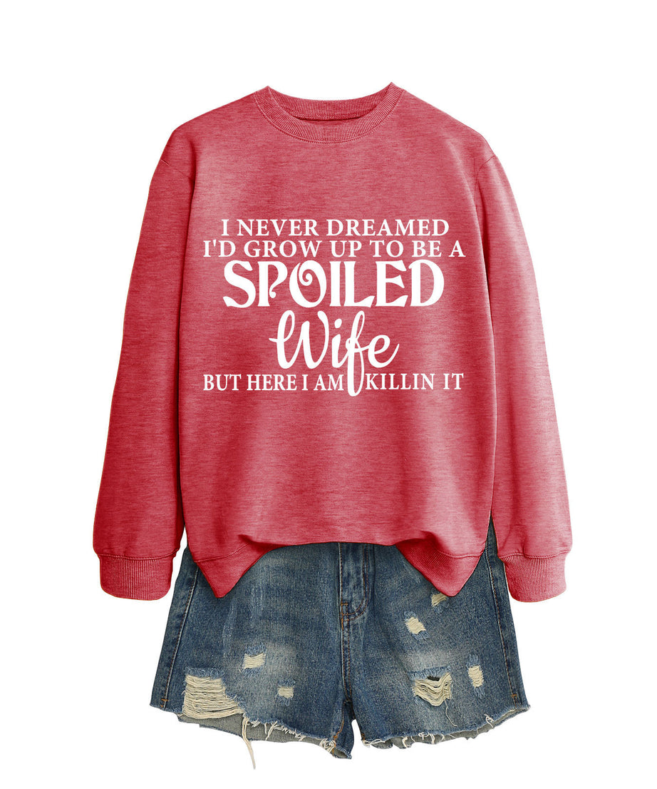 Casual Letters Printed Crew Neck Sweatshirt Women