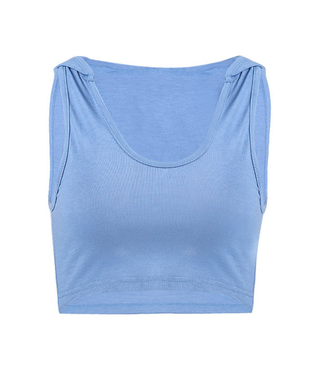 Women’s Sleeveless Hooded Crop Top – Sporty Ribbed Tank for Fitness, Beach, or Casual Wear