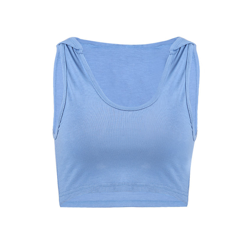 Women’s Sleeveless Hooded Crop Top – Sporty Ribbed Tank for Fitness, Beach, or Casual Wear