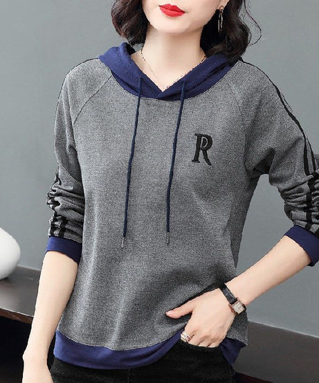 Women’s Casual “R” Contrast Hoodie – Lightweight Pullover with Stylish Letter Print