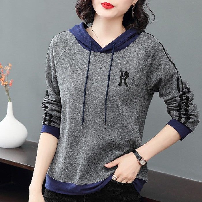 Women’s Casual “R” Contrast Hoodie – Lightweight Pullover with Stylish Letter Print