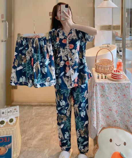 ExceLux's Pure Milk Silk fabrics || Floral Dream Korean-Style Australian Summer Pajama Set for Women