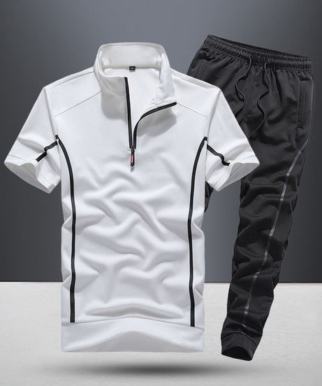 Sportswear Men"S Spring And Summer New Fashion Stand Collar Short Sleeve Casual Running Suit Men"S Thin Two Piece Suit