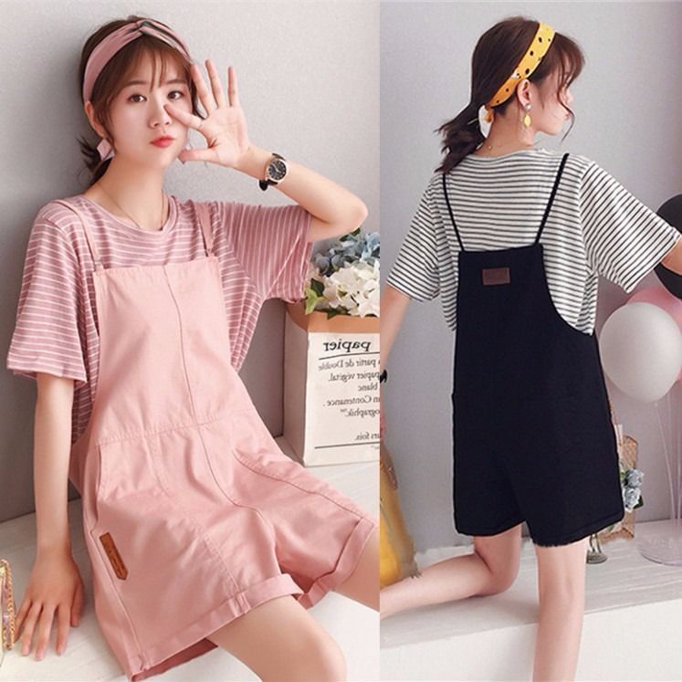 Kawaii Overall Shorts Set – 2-Piece Casual Cute Comfort