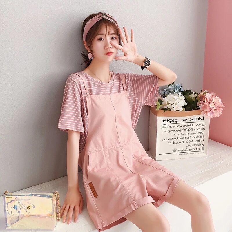 Kawaii Overall Shorts Set – 2-Piece Casual Cute Comfort