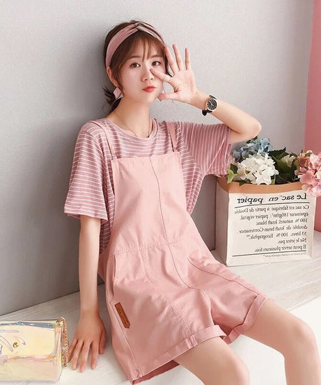 Kawaii Overall Shorts Set – 2-Piece Casual Cute Comfort