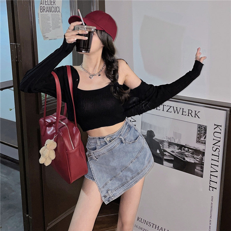 Asymmetric Denim Mini Skirt – Edgy Y2K Street Style