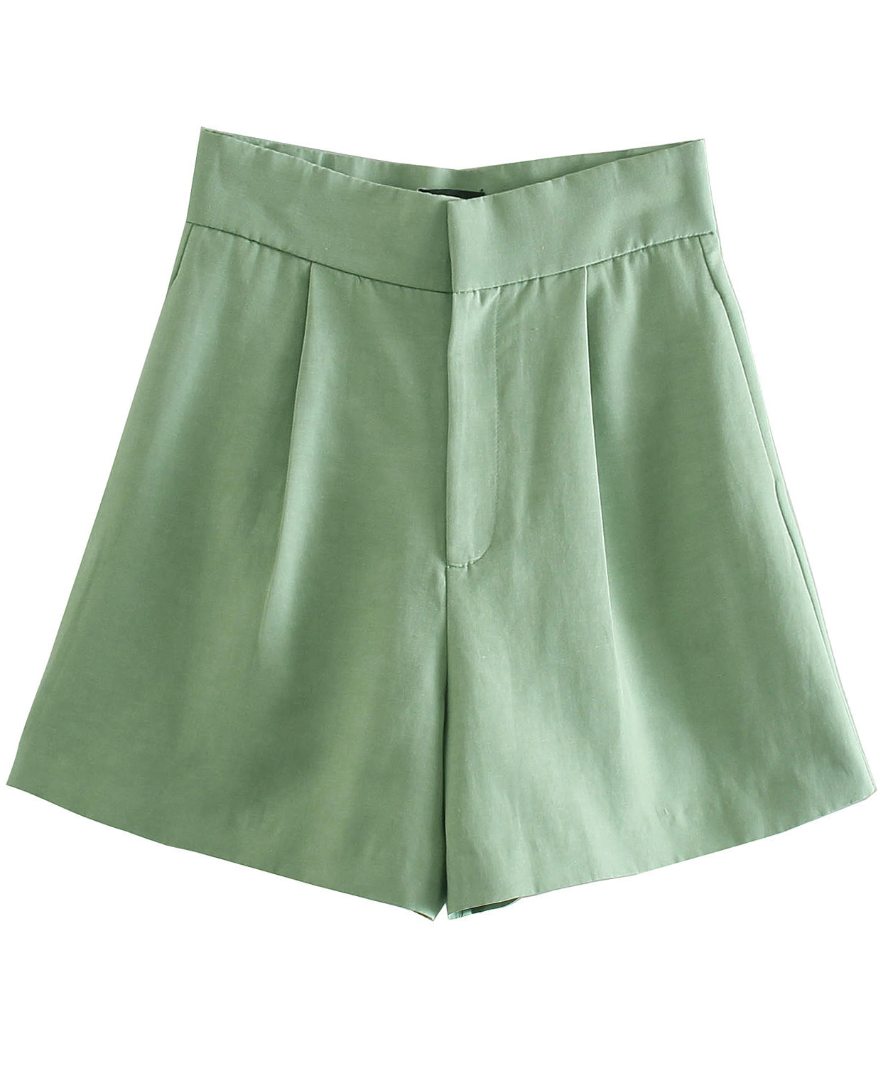 Sage Green Tailored Two-Piece Set – Cropped Blazer & High-Waist Shorts