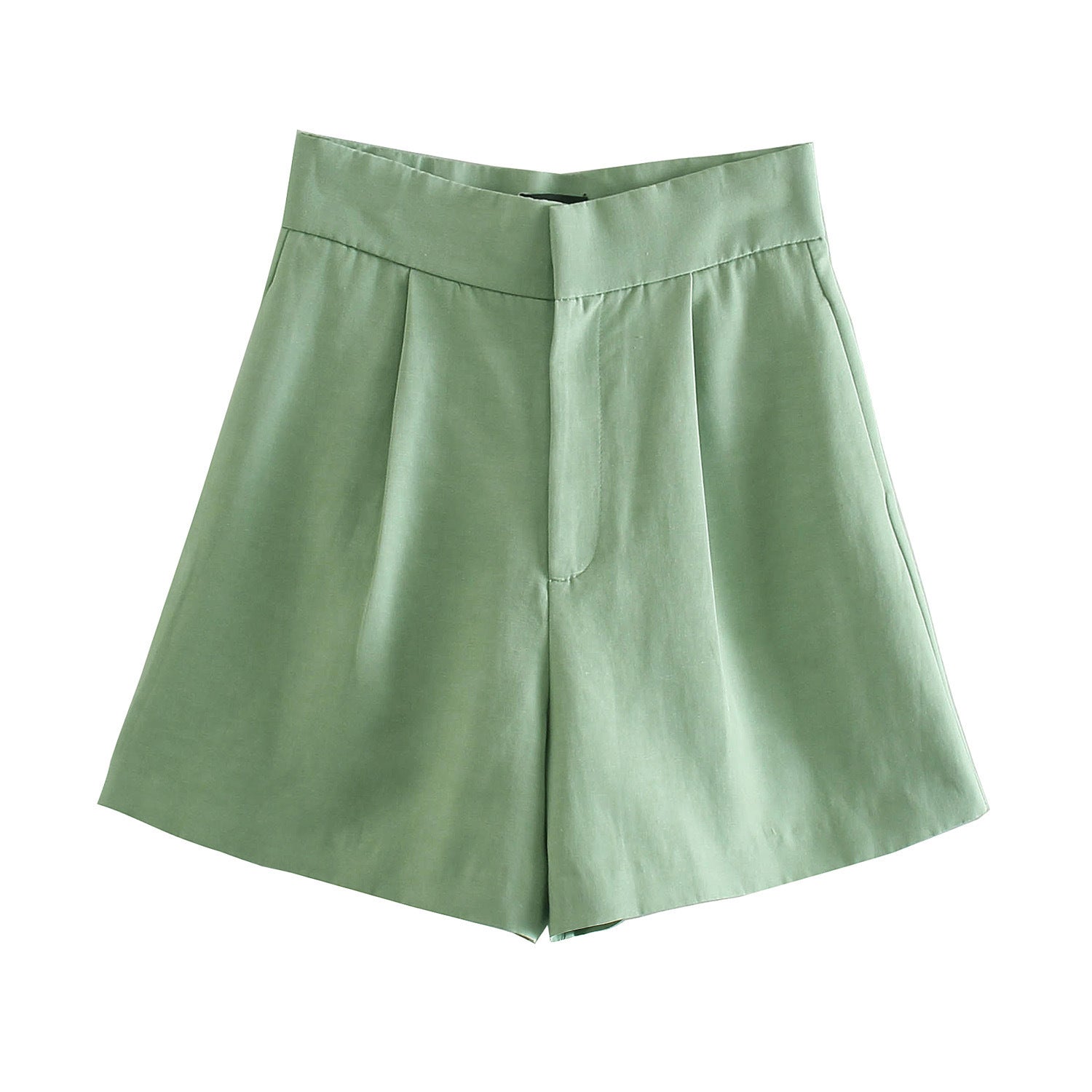 Sage Green Tailored Two-Piece Set – Cropped Blazer & High-Waist Shorts