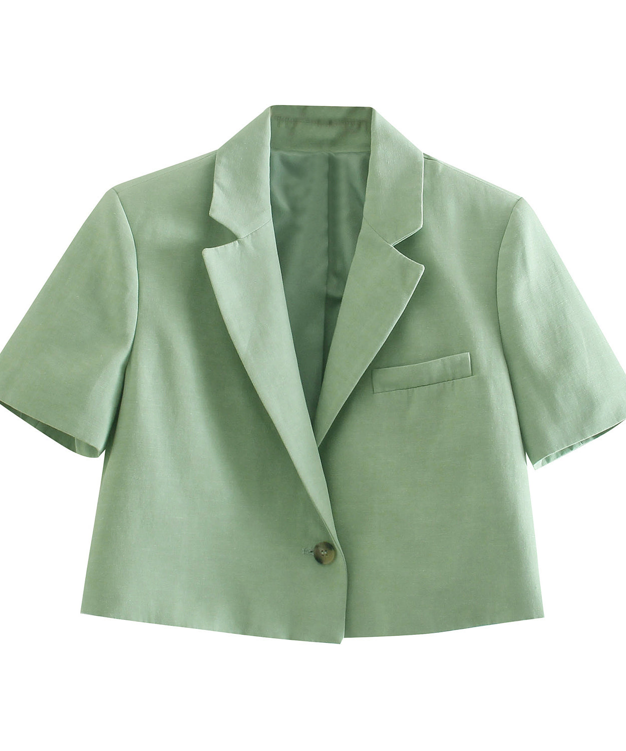 Sage Green Tailored Two-Piece Set – Cropped Blazer & High-Waist Shorts