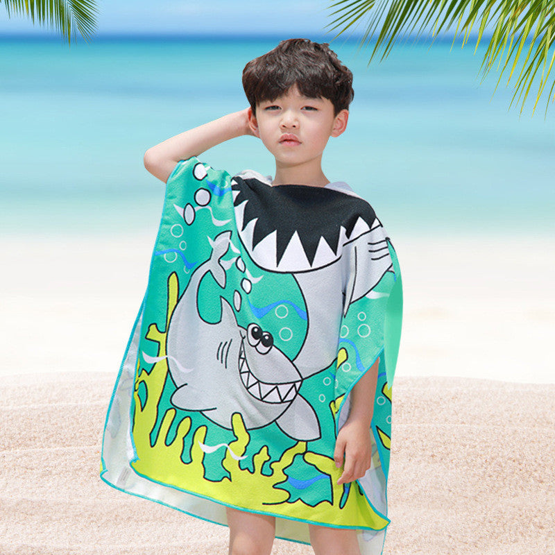 Kids' Hooded Beach Towel Poncho – Shark, Dinosaur & Unicorn Designs (Quick-Dry & Ultra Soft) - ExceLux.