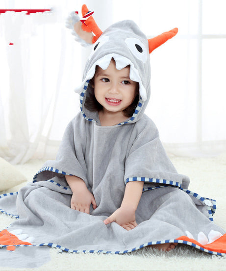 Kids' Hooded Beach Towel Poncho – Shark, Dinosaur & Unicorn Designs (Quick-Dry & Ultra Soft) - ExceLux.