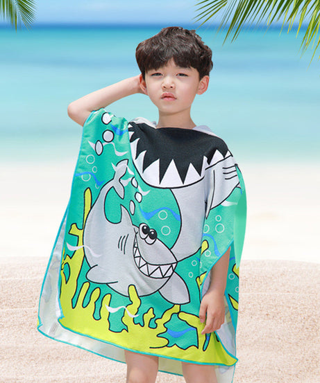 Kids' Hooded Beach Towel Poncho – Shark, Dinosaur & Unicorn Designs (Quick-Dry & Ultra Soft) - ExceLux.