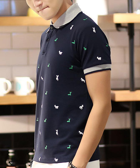 Men’s Casual Polo Shirt – Embroidered Pattern Slim Fit Polo