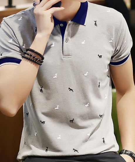 Men’s Casual Polo Shirt – Embroidered Pattern Slim Fit Polo