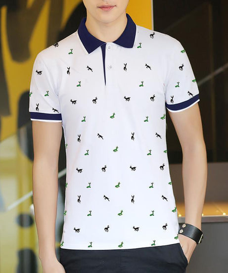 Men’s Casual Polo Shirt – Embroidered Pattern Slim Fit Polo