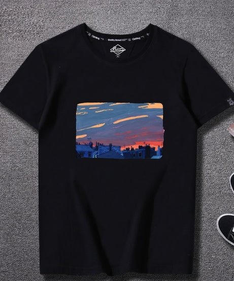 Men’s Graphic Print T-Shirt – Sunset & Urban Vibes Edition