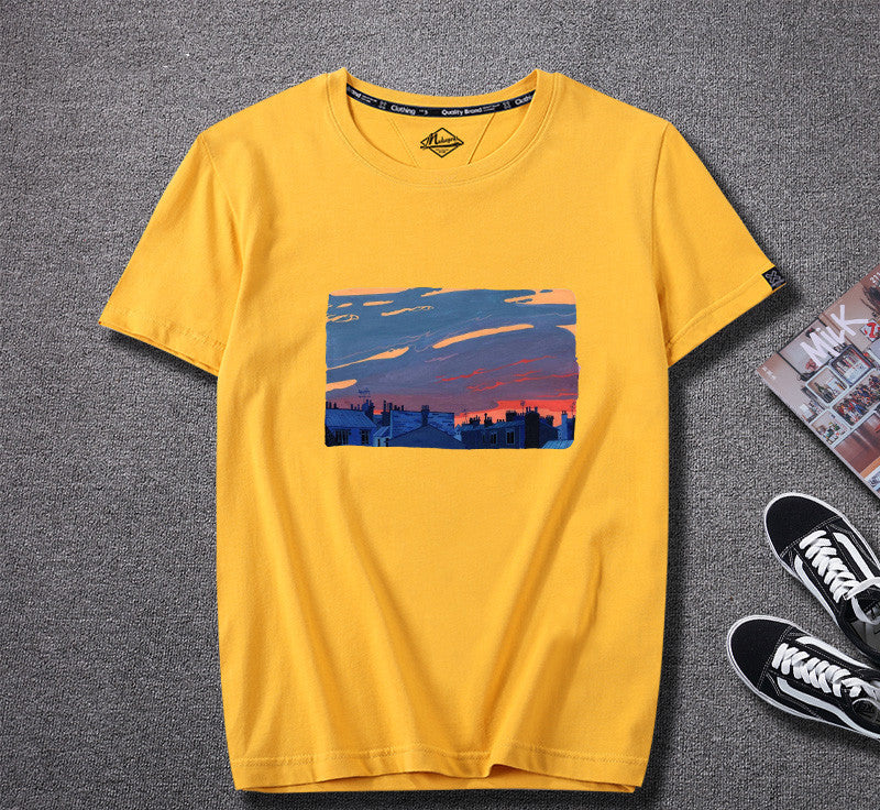 Men’s Graphic Print T-Shirt – Sunset & Urban Vibes Edition