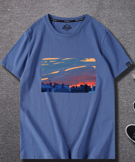 Men’s Graphic Print T-Shirt – Sunset & Urban Vibes Edition