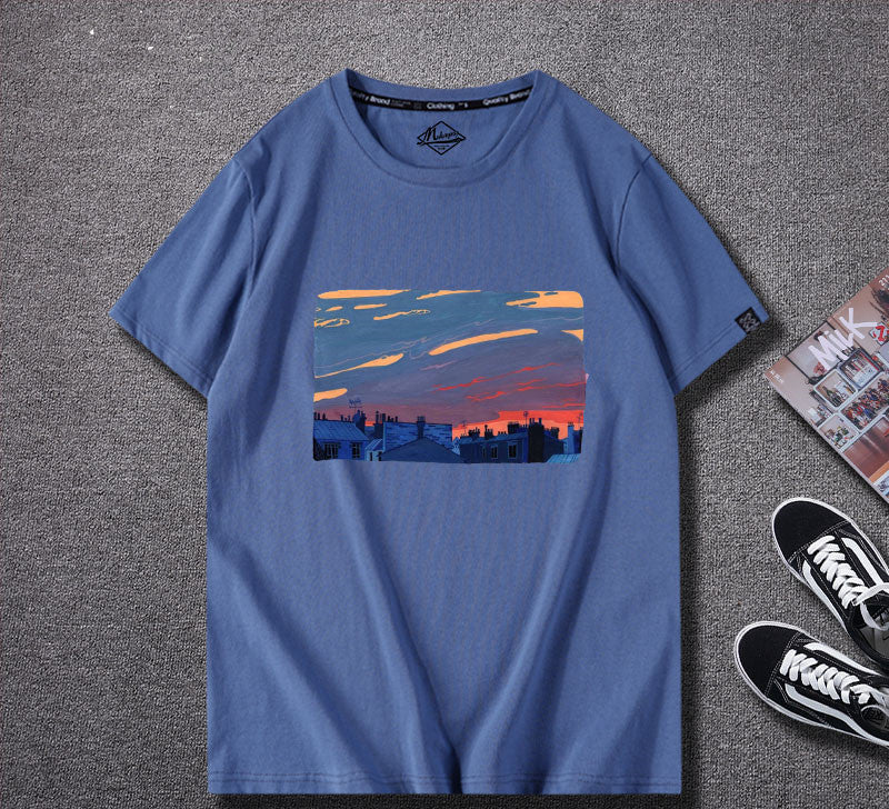 Men’s Graphic Print T-Shirt – Sunset & Urban Vibes Edition