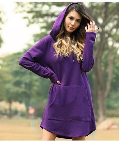 Casual Hooded Sweater Dress with Pockets – Soft Long Sleeve Pullover Dress