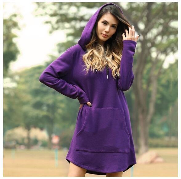 Casual Hooded Sweater Dress with Pockets – Soft Long Sleeve Pullover Dress